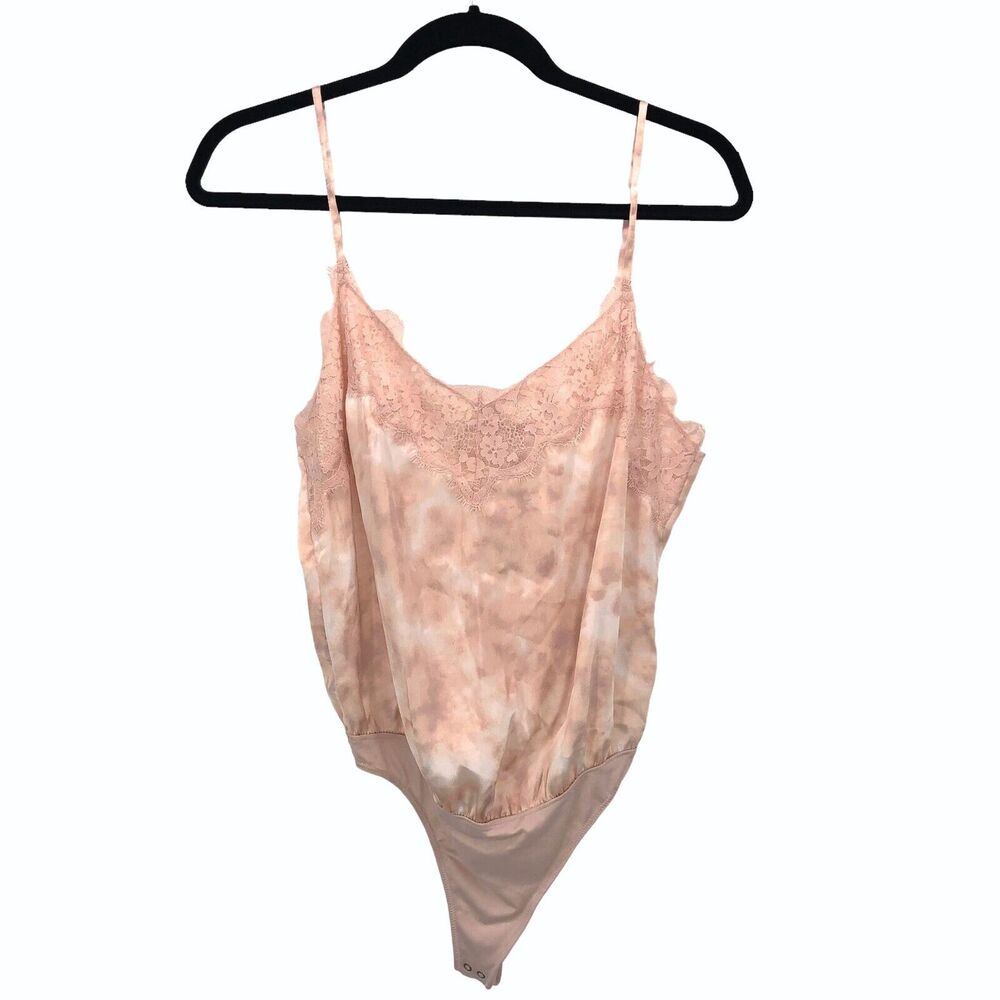 Abercrombie & Fitch Cami Bodysuit Size Medium Lace Top Satin Camisole Style Pink
